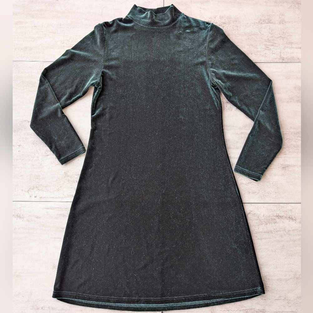 Vintage 90's Jacqueline Ferrar Dark Green Velvet Velure Mock Neck Midi Dress 8